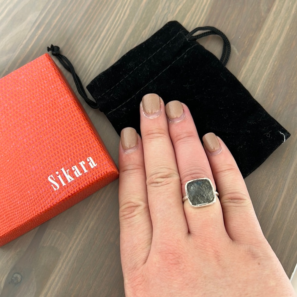 Capri Large Stackable Square Ring Black Rutile Quart